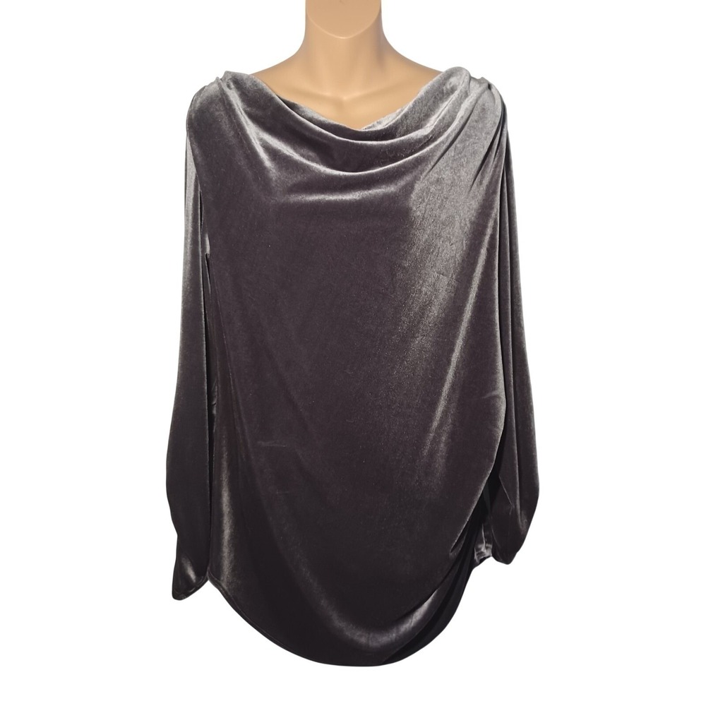 Valerie Bertinelli Elegant Steel Gray Velvet Cowl Neck Ruched Blouse Top XL Glam